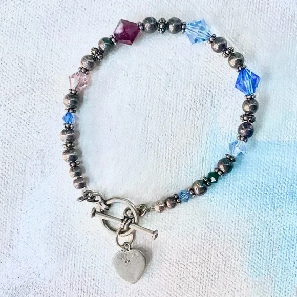 Vintage Brighton Multi-Color Crystal & .925 Sterling Silver Toggle Bracelet - Picture 3 of 7